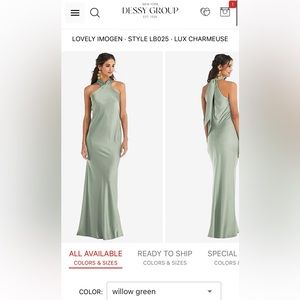 DRAPED TWIST HALTER TIE-BACK TRUMPET GOWN IN WILLOW GREEN